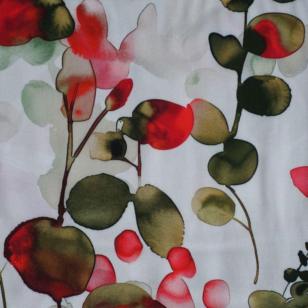Viskose Twill Blütendolden grün rot - Light and Lush